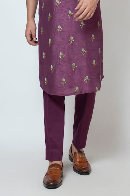 Yoseba Purple Bamboo, Cotton Zari, Embroidery Petals Zardozi Kurta And Pant Set Online at Aza Fashions Yoseba_Purple Bamboo, Cotton Zari, Embroidery Petals Zardozi Kurta And Pant Set _Online_at_Aza_Fashions