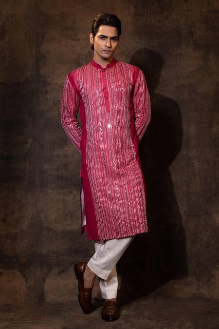 Yoseba Red Bamboo, Cotton Mirrors, Gulabi Glamour Thread Work Kurta And Pant Set Online at Aza Fashions Yoseba_Red Bamboo, Cotton Mirrors, Gulabi Glamour Thread Work Kurta And Pant Set _Online_at_Aza_Fashions