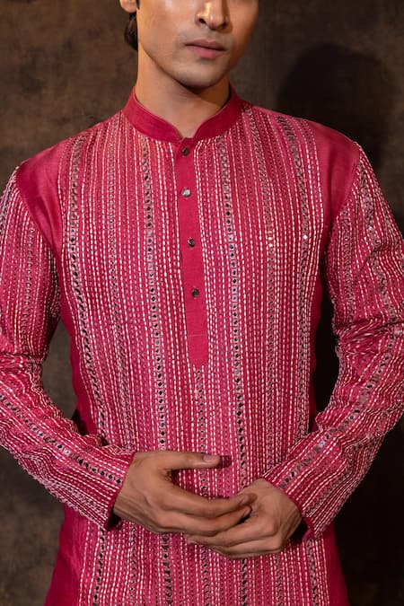 Yoseba Red Bamboo, Cotton Mirrors, Gulabi Glamour Thread Work Kurta And Pant Set at Aza Fashions Yoseba_Red Bamboo, Cotton Mirrors, Gulabi Glamour Thread Work Kurta And Pant Set _at_Aza_Fashions