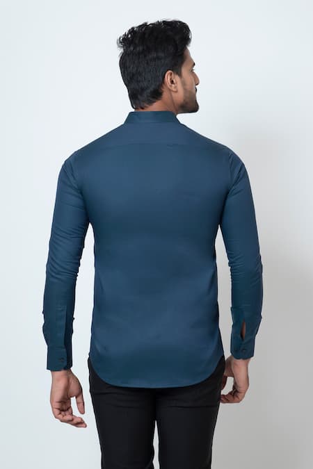 Shop Yoseba Blue Cotton Azure Collared Long Sleeve Shirt at Aza Fashions Shop_Yoseba_Blue Cotton Azure Collared Long Sleeve Shirt _at_Aza_Fashions