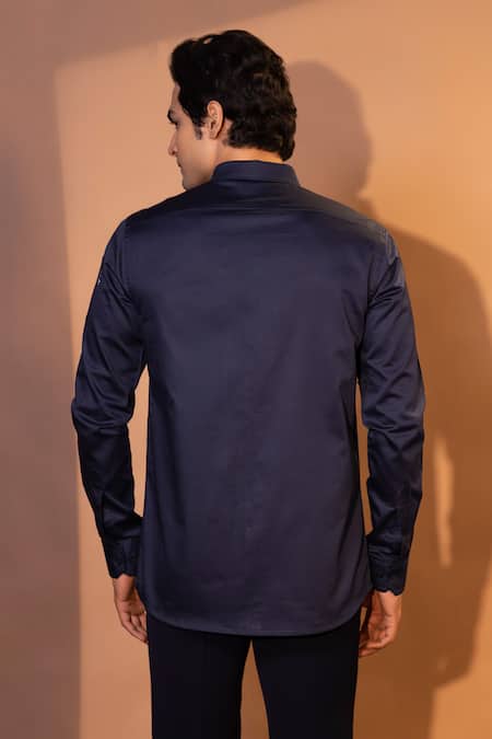 Shop_Yoseba_Blue Cotton Cut Work, Embroidery Geode Cutdana And Chid Shirt _at_Aza_Fashions