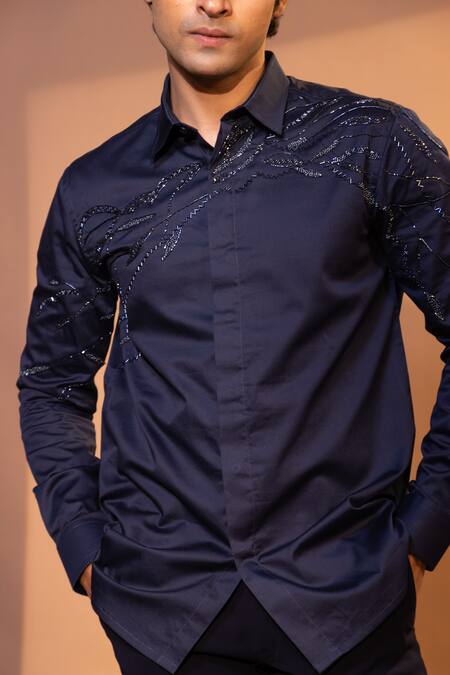 Buy_Yoseba_Blue Cotton Cut Work, Embroidery Geode Cutdana And Chid Shirt 