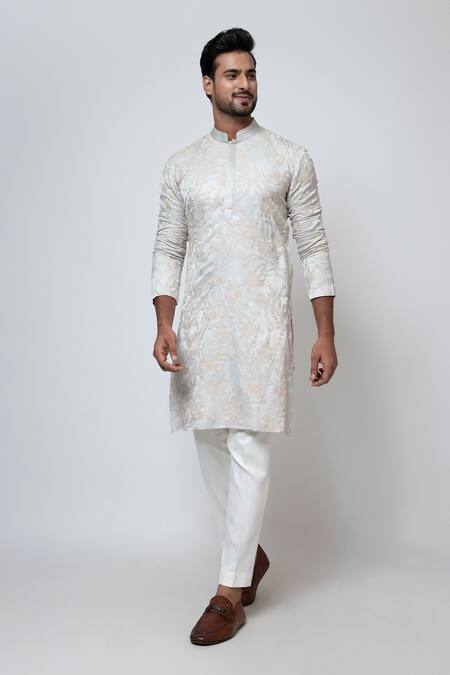 Yoseba Grey Linen, Satin, Cotton Embroidery Kadhai Jaal Work Kurta And Pant Set Online at Aza Fashions Yoseba_Grey Linen, Satin, Cotton Embroidery Kadhai Jaal Work Kurta And Pant Set _Online_at_Aza_Fashions