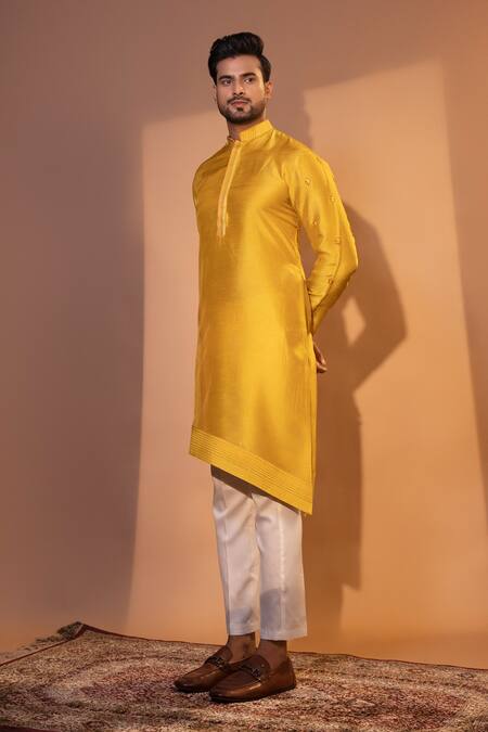 Yoseba Yellow Bamboo, Cotton Embroidery Peeli Palak Linear Kurta And Pant Set Online at Aza Fashions Yoseba_Yellow Bamboo, Cotton Embroidery Peeli Palak Linear Kurta And Pant Set _Online_at_Aza_Fashions