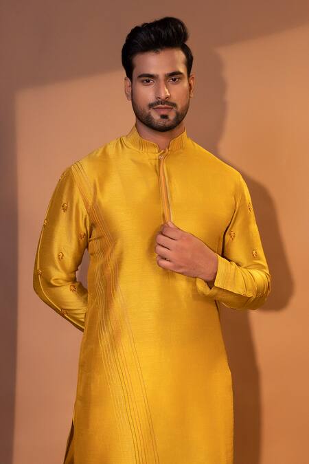 Buy Yoseba Yellow Bamboo, Cotton Embroidery Peeli Palak Linear Kurta And Pant Set Online at Aza Fashions Buy_Yoseba_Yellow Bamboo, Cotton Embroidery Peeli Palak Linear Kurta And Pant Set _Online_at_Aza_Fashions
