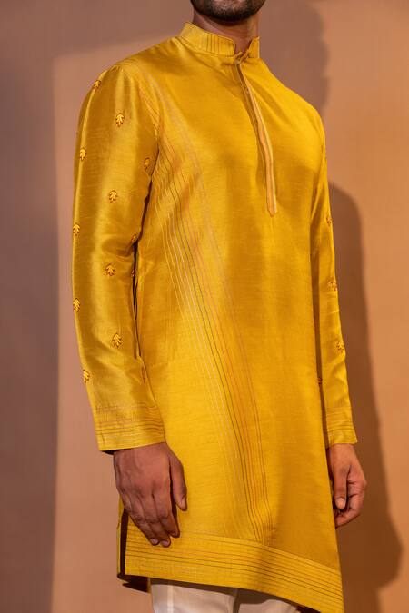 Yoseba Yellow Bamboo, Cotton Embroidery Peeli Palak Linear Kurta And Pant Set at Aza Fashions Yoseba_Yellow Bamboo, Cotton Embroidery Peeli Palak Linear Kurta And Pant Set _at_Aza_Fashions