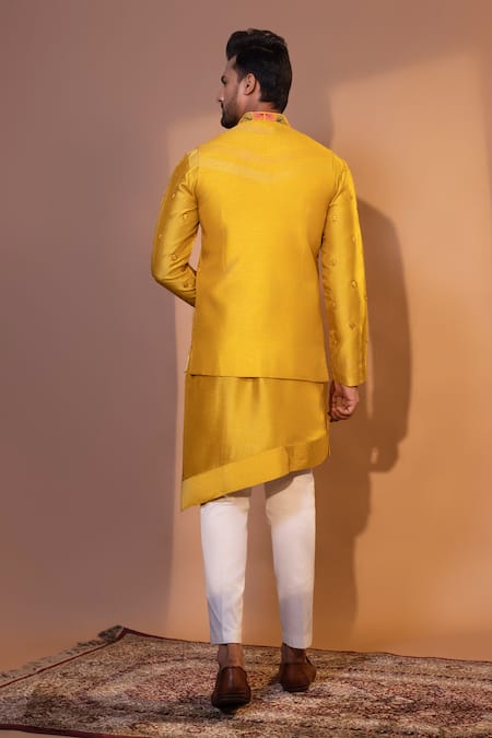 Yoseba Yellow Bamboo, Cotton Embroidery Mustard Linear Bundi Set Online at Aza Fashions Yoseba_Yellow Bamboo, Cotton Embroidery Mustard Linear Bundi Set _Online_at_Aza_Fashions