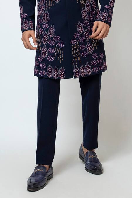 Buy Yoseba Blue Cotton Sequins French Knot Leaf Motif Achkan Set Online at Aza Fashions Buy_Yoseba_Blue Cotton Sequins French Knot Leaf Motif Achkan Set _Online_at_Aza_Fashions