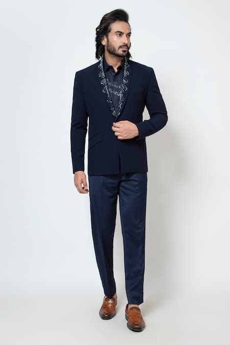 YOSEBA Electric Embroidered Lapel Collar Blazer & Trouser Set 