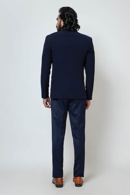 Shop Yoseba Black Polyester Cut Work Electric Embroidered Lapel Collar Blazer And Trouser Set at Aza Fashions Shop_Yoseba_Black Polyester Cut Work Electric Embroidered Lapel Collar Blazer And Trouser Set _at_Aza_Fashions