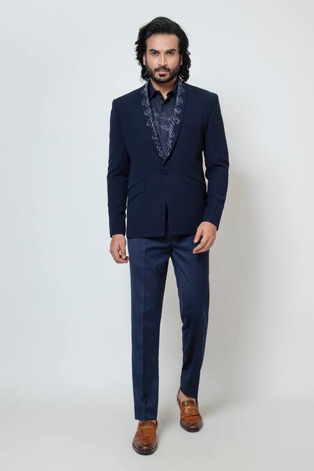 Buy Yoseba Black Polyester Cut Work Electric Embroidered Lapel Collar Blazer And Trouser Set Online at Aza Fashions Buy_Yoseba_Black Polyester Cut Work Electric Embroidered Lapel Collar Blazer And Trouser Set _Online_at_Aza_Fashions