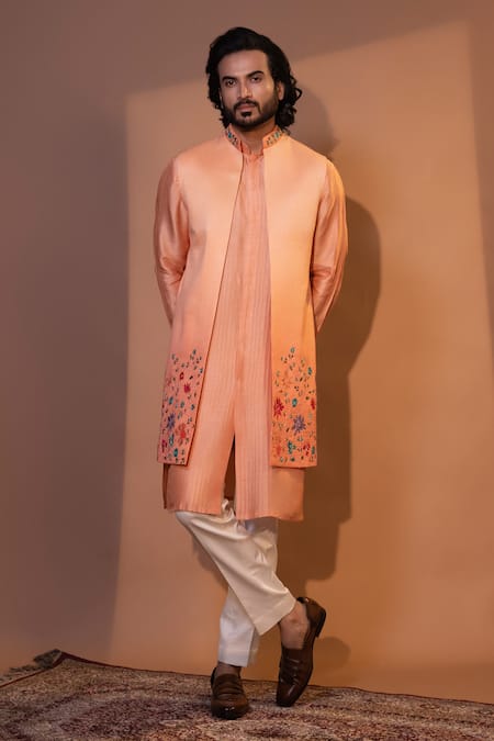 YOSEBA Earthy Floral Thread & Moti Work Nehru Jacket Set 