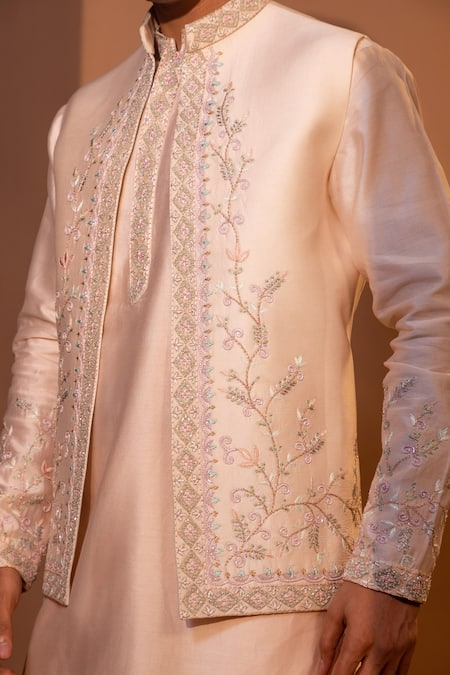 Buy_Yoseba_Peach Chanderi Silk, Cotton Embroidery Bundi Set 