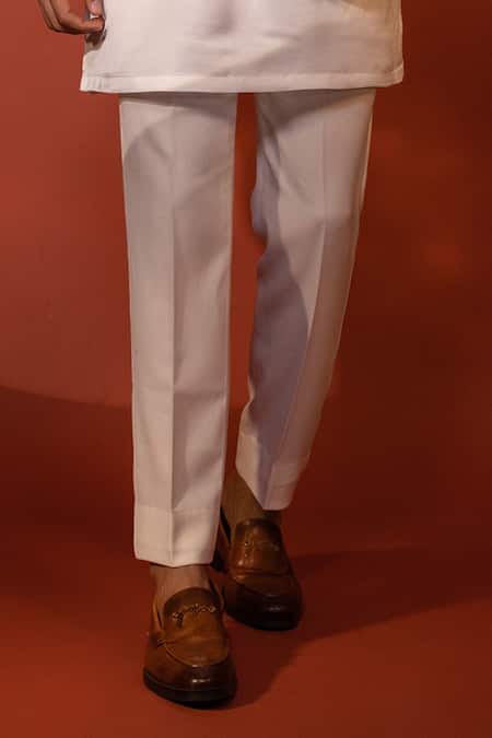 Buy_Yoseba_White Linen, Satin, Cotton Embroidery Floral Bundi Kurta Set _Online_at_Aza_Fashions