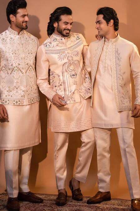 Buy Yoseba Pink Linen, Satin, Cotton Sequins, Embroidery Blush Thread And Bundi Set Online at Aza Fashions Buy_Yoseba_Pink Linen, Satin, Cotton Sequins, Embroidery Blush Thread And Bundi Set _Online_at_Aza_Fashions