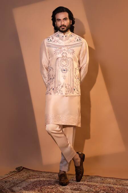 Buy Yoseba Pink Linen, Satin, Cotton Sequins, Embroidery Blush Thread And Bundi Set Buy_Yoseba_Pink Linen, Satin, Cotton Sequins, Embroidery Blush Thread And Bundi Set