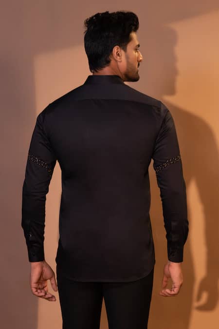 Shop Yoseba Black Cotton Cut Work, Embroidery Volt Thread And Cutdana Shirt at Aza Fashions Shop_Yoseba_Black Cotton Cut Work, Embroidery Volt Thread And Cutdana Shirt _at_Aza_Fashions