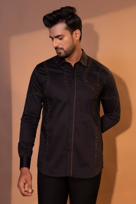 Yoseba Black Cotton Cut Work, Embroidery Volt Thread And Cutdana Shirt Online at Aza Fashions Yoseba_Black Cotton Cut Work, Embroidery Volt Thread And Cutdana Shirt _Online_at_Aza_Fashions