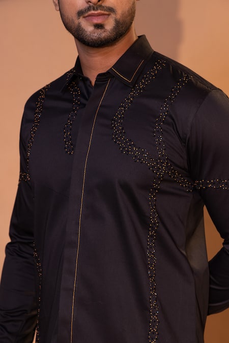Buy Yoseba Black Cotton Cut Work, Embroidery Volt Thread And Cutdana Shirt Online at Aza Fashions Buy_Yoseba_Black Cotton Cut Work, Embroidery Volt Thread And Cutdana Shirt _Online_at_Aza_Fashions