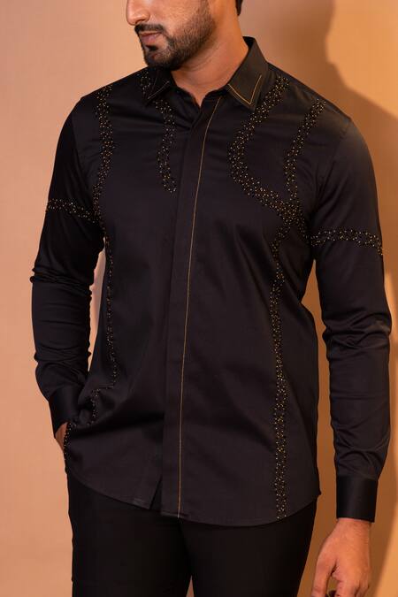 Shop Yoseba Black Cotton Cut Work, Embroidery Volt Thread And Cutdana Shirt Online at Aza Fashions Shop_Yoseba_Black Cotton Cut Work, Embroidery Volt Thread And Cutdana Shirt _Online_at_Aza_Fashions