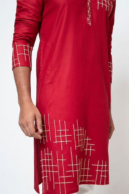 Buy_Yoseba_Red Cotton, Silk Sequins, Embroidery Charm Box Thread Work Kurta And Pant Set 