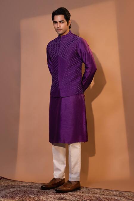 Buy Yoseba Purple Bamboo, Cotton Embroidery Geometric Kurta Set Online at Aza Fashions Buy_Yoseba_Purple Bamboo, Cotton Embroidery Geometric Kurta Set _Online_at_Aza_Fashions