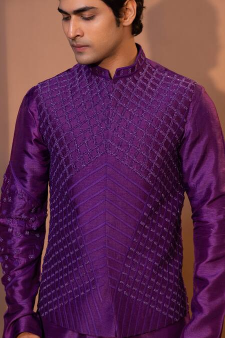 Buy Yoseba Purple Bamboo, Cotton Embroidery Geometric Kurta Set Buy_Yoseba_Purple Bamboo, Cotton Embroidery Geometric Kurta Set