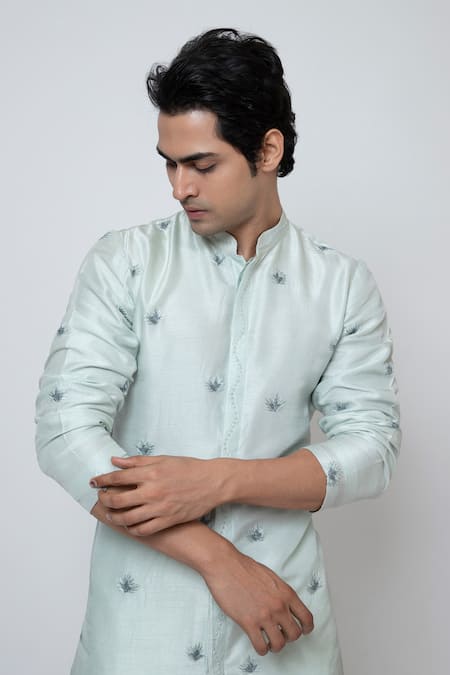 Buy_Yoseba_Blue Bamboo, Cotton Embroidery Powder Kurta Set 