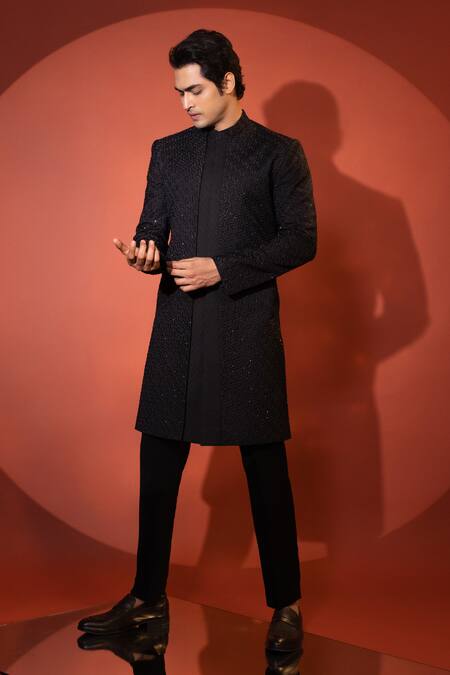 Buy Yoseba Black Cut Work, Embroidery Achkan With Trouser Online at Aza Fashions Buy_Yoseba_Black Cut Work, Embroidery Achkan With Trouser _Online_at_Aza_Fashions