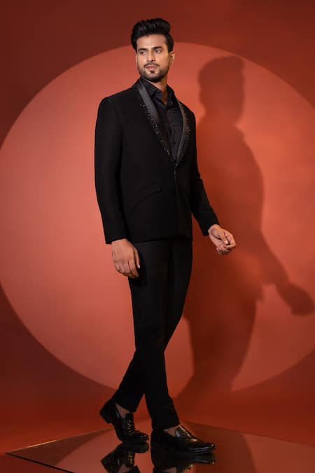 Yoseba Black Embellished Blazer & Trouser Set 