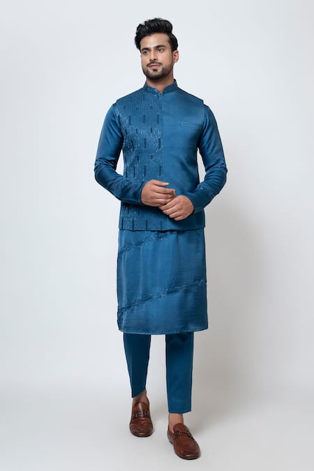 YOSEBA Nuance Embroidered Nehru Jacket Kurta Set 