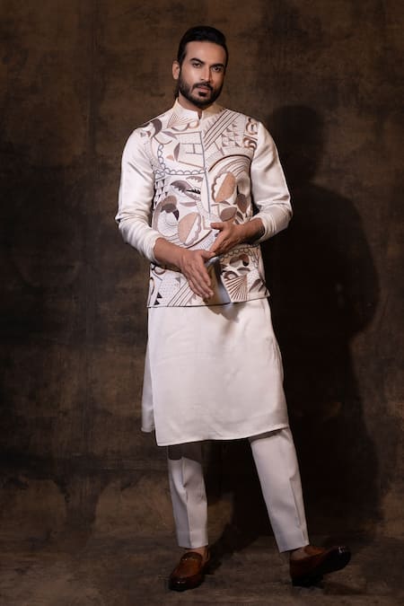 YOSEBA Weathered Wood Nehru Jacket Kurta Set 