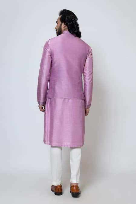 Shop Yoseba Purple Bamboo, , Pure Falling Leaves Embroidered Nehru Jacket Set at Aza Fashions Shop_Yoseba_Purple Bamboo, , Pure Falling Leaves Embroidered Nehru Jacket Set _at_Aza_Fashions