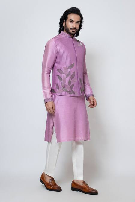 Yoseba Purple Bamboo, , Pure Falling Leaves Embroidered Nehru Jacket Set Online at Aza Fashions Yoseba_Purple Bamboo, , Pure Falling Leaves Embroidered Nehru Jacket Set _Online_at_Aza_Fashions