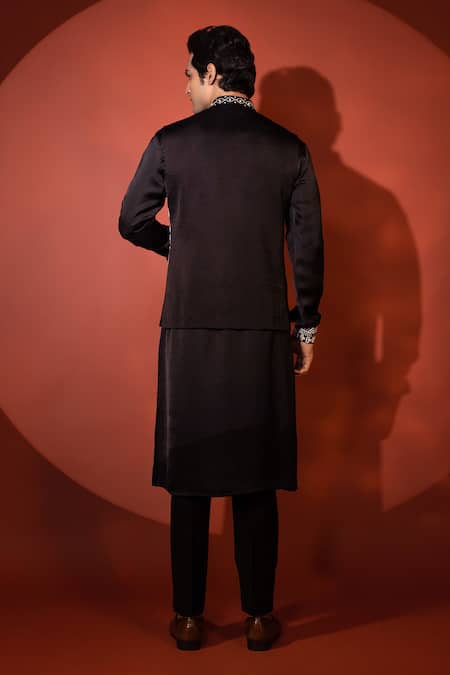 Yoseba Black Linen, Satin, Cotton Embroidery Abstract Nehru Jacket Set Online at Aza Fashions Yoseba_Black Linen, Satin, Cotton Embroidery Abstract Nehru Jacket Set _Online_at_Aza_Fashions
