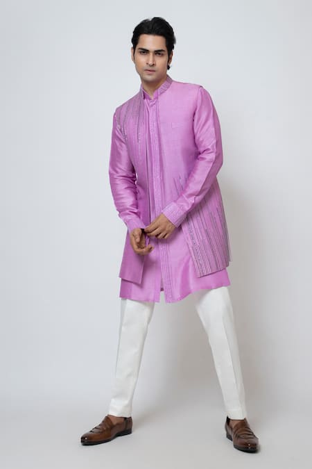 Buy Yoseba Purple Bamboo, Cotton Cut Work, Embroidery Nehru Jacket Set Online at Aza Fashions Buy_Yoseba_Purple Bamboo, Cotton Cut Work, Embroidery Nehru Jacket Set _Online_at_Aza_Fashions
