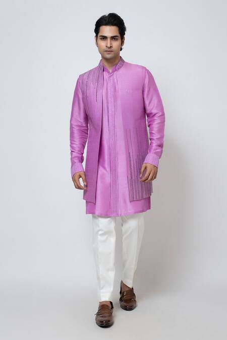 Shop Yoseba Purple Bamboo, Cotton Cut Work, Embroidery Nehru Jacket Set Online at Aza Fashions Shop_Yoseba_Purple Bamboo, Cotton Cut Work, Embroidery Nehru Jacket Set _Online_at_Aza_Fashions