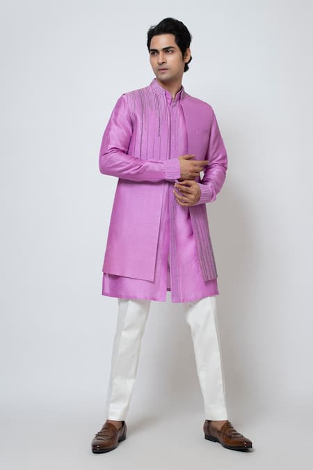 Yoseba Purple Bamboo, Cotton Cut Work, Embroidery Nehru Jacket Set at Aza Fashions Yoseba_Purple Bamboo, Cotton Cut Work, Embroidery Nehru Jacket Set _at_Aza_Fashions