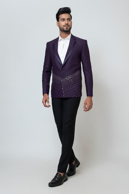 Buy_Yoseba_Purple Cotton Embroidery Placement Salli Blazer With Trouser _Online_at_Aza_Fashions