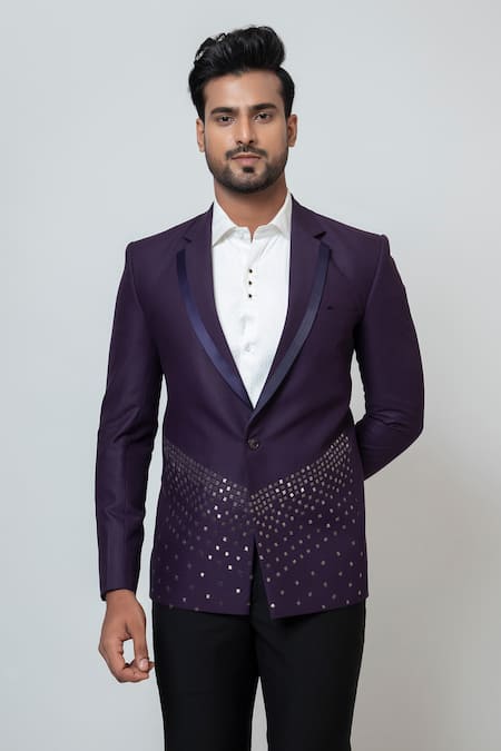 Shop_Yoseba_Purple Cotton Embroidery Placement Salli Blazer With Trouser _Online_at_Aza_Fashions