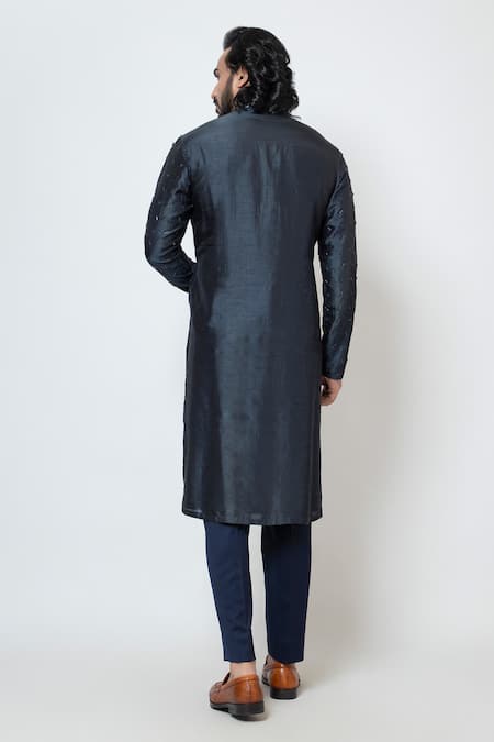 Shop Yoseba Blue Bamboo, Cotton Cut Work, Embroidery Midnight Sky Kurta With Pant at Aza Fashions Shop_Yoseba_Blue Bamboo, Cotton Cut Work, Embroidery Midnight Sky Kurta With Pant _at_Aza_Fashions
