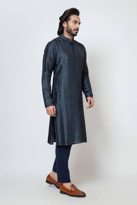 Buy Yoseba Blue Bamboo, Cotton Cut Work, Embroidery Midnight Sky Kurta With Pant Online at Aza Fashions Buy_Yoseba_Blue Bamboo, Cotton Cut Work, Embroidery Midnight Sky Kurta With Pant _Online_at_Aza_Fashions