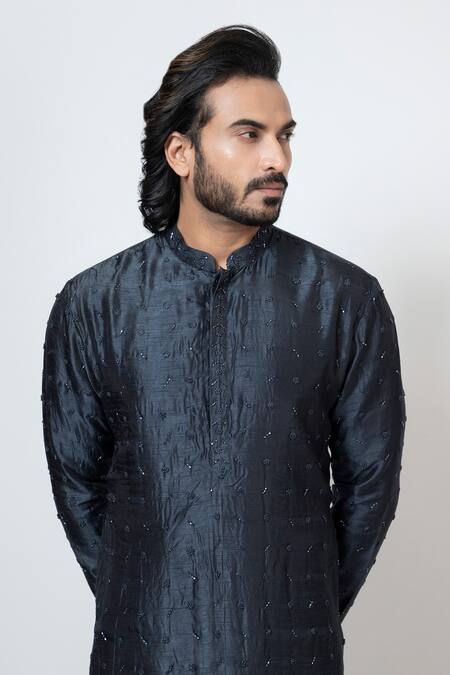 Shop Yoseba Blue Bamboo, Cotton Cut Work, Embroidery Midnight Sky Kurta With Pant Online at Aza Fashions Shop_Yoseba_Blue Bamboo, Cotton Cut Work, Embroidery Midnight Sky Kurta With Pant _Online_at_Aza_Fashions