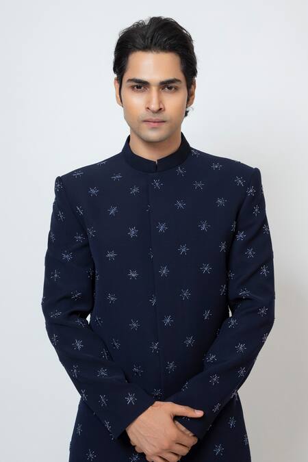 Buy Yoseba Blue Acrylic Embroidery Star Motif Achkan With Trouser Online at Aza Fashions Buy_Yoseba_Blue Acrylic Embroidery Star Motif Achkan With Trouser _Online_at_Aza_Fashions