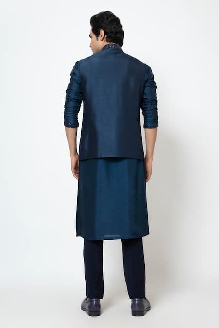 Shop Yoseba Blue Bamboo, Cotton Cut Work Cutdana Embroidered Nehru Jacket Set at Aza Fashions Shop_Yoseba_Blue Bamboo, Cotton Cut Work Cutdana Embroidered Nehru Jacket Set _at_Aza_Fashions