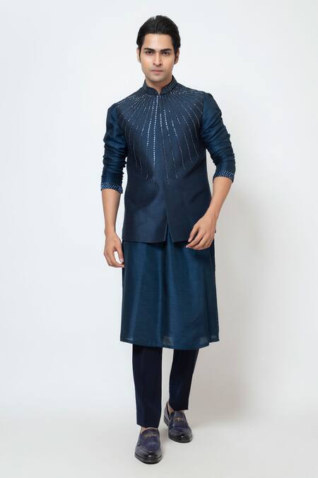 Yoseba Blue Bamboo, Cotton Cut Work Cutdana Embroidered Nehru Jacket Set Online at Aza Fashions Yoseba_Blue Bamboo, Cotton Cut Work Cutdana Embroidered Nehru Jacket Set _Online_at_Aza_Fashions