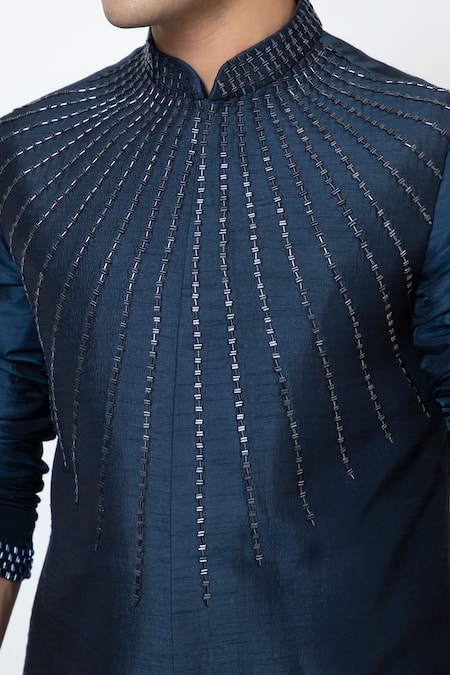 Buy Yoseba Blue Bamboo, Cotton Cut Work Cutdana Embroidered Nehru Jacket Set Buy_Yoseba_Blue Bamboo, Cotton Cut Work Cutdana Embroidered Nehru Jacket Set