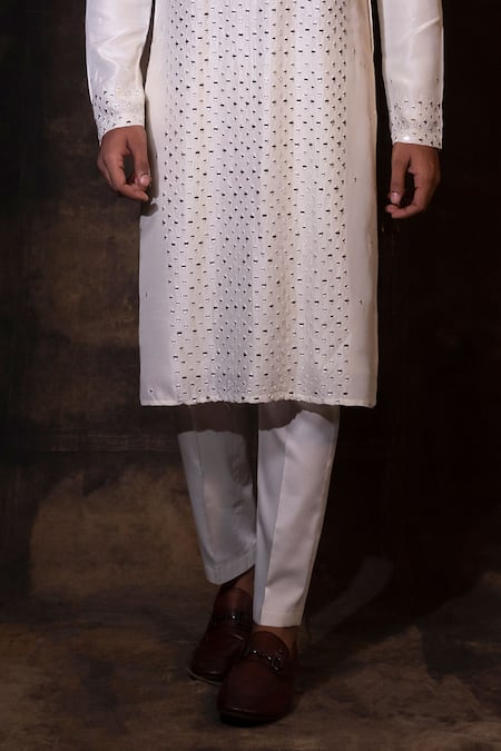 Yoseba Ivory Bamboo, Cotton Mirrors Sheesh Mahal Embroidered Kurta With Pant Online at Aza Fashions Yoseba_Ivory Bamboo, Cotton Mirrors Sheesh Mahal Embroidered Kurta With Pant _Online_at_Aza_Fashions