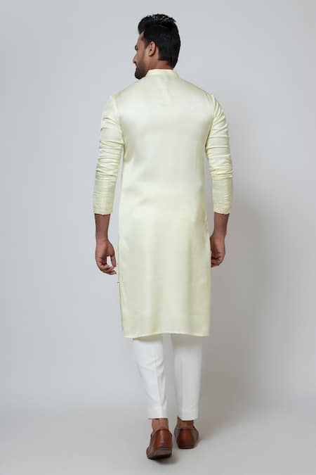 Shop Yoseba Yellow Linen, Satin, Cotton Mirrors, Embroidery Canary Charm Kurta With Pant at Aza Fashions Shop_Yoseba_Yellow Linen, Satin, Cotton Mirrors, Embroidery Canary Charm Kurta With Pant _at_Aza_Fashions