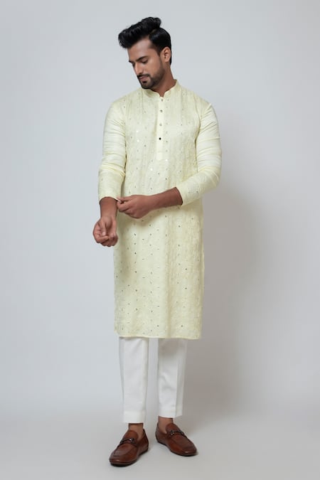 Buy Yoseba Yellow Linen, Satin, Cotton Mirrors, Embroidery Canary Charm Kurta With Pant Online at Aza Fashions Buy_Yoseba_Yellow Linen, Satin, Cotton Mirrors, Embroidery Canary Charm Kurta With Pant _Online_at_Aza_Fashions